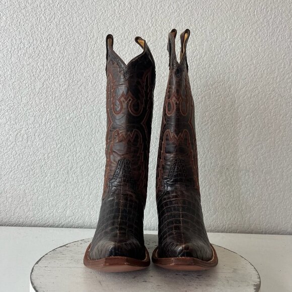 Rod Patrick Womens Cowboy Boots 10AAA Brown Caiman Western Pointed Toe Mid Calf - Picture 5 of 12